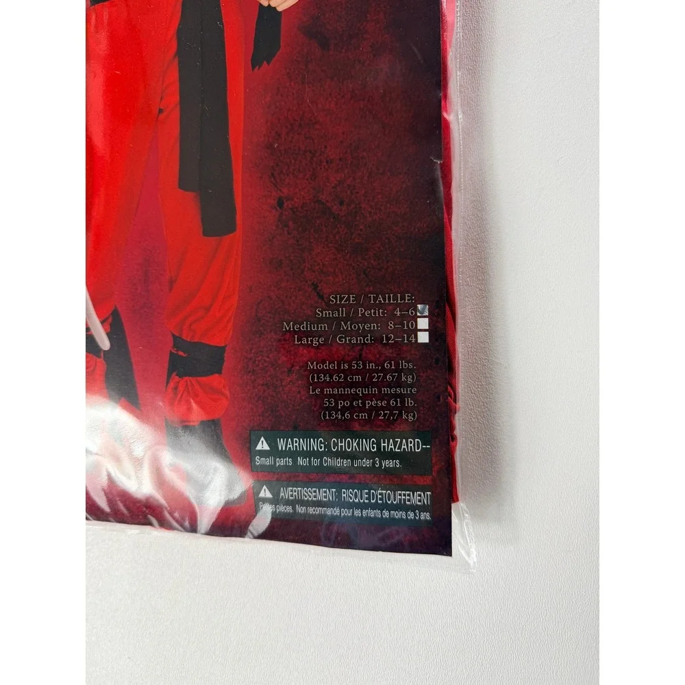 Fun World Skull Ninja Costume Red Black Boys Small 4-6 Jumpsuit Mask Sash‎ NEW